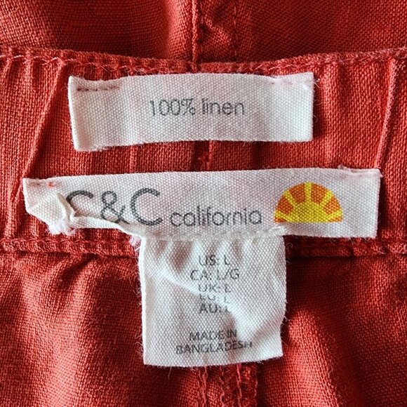 C&C California Womens Large Shorts Linen Red Pull On Drawstring Pockets - Picture 4 of 6